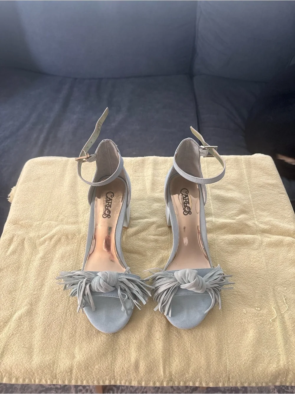 Carlos by Carlos Santana Light Blue Fringe Block Heel Wedge Sandal
